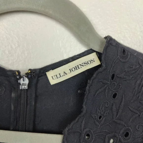 Ulla Johnson Louise Dress Womens 0 Black Cotton Linen Eyelet Midi Flutter Sleeve - Picture 5 of 7